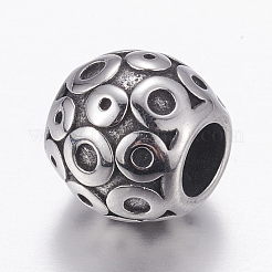304ステンレススチールヨーロピアンビーズ  大穴ビーズ  ロンデル  アンティークシルバー  11x10mm  穴：5mm&nbsp;STAS-E144-280AS