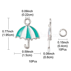傘型合金エナメルチャーム  黄金の開いた丸カンで  ミックスカラー  ペンダント：19.5x15x2mm  穴：2.2mm  10個;縄跳び：20ゲージ  4x0.8mm  内径：2.4mm  10pc&nbsp;ENAM-YW0002-87