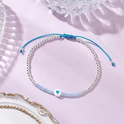 女性用真鍮丸ビーズ編みビーズブレスレット  ハート  ワックスコード、アクリル、ガラスシードビーズ付き  ミックスカラー  内径：2-1/8~3-1/8インチ（5.4~8cm）&nbsp;BJEW-JB11718