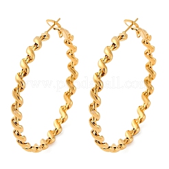 304ステンレススチールフープピアス  ダブルツイスト  18KGP本金メッキ  43x4.5mm&nbsp;EJEW-S250-04A-G