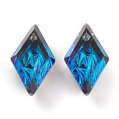 エンボスガラスラインストーンペンダント  菱形  多面カット  バミューダブルー  13x8x4.2mm  穴：1.2mm&nbsp;GLAA-J101-04A-001BB