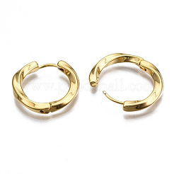 真鍮huggieフープピアス  ニッケルフリー  ツイストリング形状  18KGP本金メッキ  21x3mm  ピン：1mm&nbsp;KK-S356-348-NF