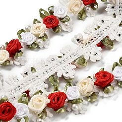 ポリエステルの花刺繍レーストリム  衣類用アクセサリー  レッド  1-1/8インチ（28mm）&nbsp;OCOR-XCP0002-60