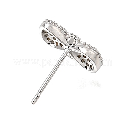 真鍮製マイクロパヴェキュービックジルコニアスタッドピアス金具（ループ付き）  蝶結び  プラチナ  9x13mm  穴：1.6mm  ピン：0.7mm&nbsp;CU-CBA1682-01P