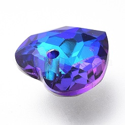 ガラスラインストーンチャーム  バックメッキ  多面カット  ハート  バミューダブルー  10.5x10.5x4.5mm  穴：1.5mm&nbsp;RGLA-A024-A03-001BB
