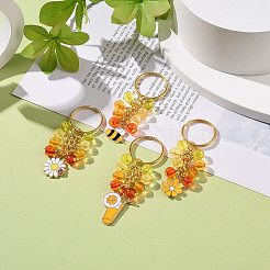 4 個の花/蜂/オレンジ ジュース合金エナメル ペンダント キーチェーン  アクリルビーズで  車のバッグのペンダントの装飾キーチェーン  オレンジ  7.9cm&nbsp;KEYC-JKC00412-05