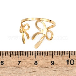 女性用304ステンレススチールオープンカフリング  蝶結び  ゴールドカラー  usサイズ8 1/2(18.5mm)&nbsp;RJEW-K302-01G