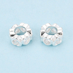 スターリングシルバーの透明キュービックジルコニアスペーサービーズ925個  ハート  銀  7x3.5mm  穴：3.8mm&nbsp;STER-N016-118S