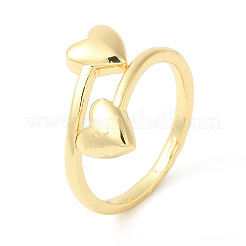 Rack Plating Brass Double Heart Cuff Rings&nbsp;RJEW-R137-02G