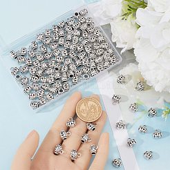 160個の花のチベットスタイル合金チューブベイル  ループベイル  保釈ビーズ  カドミウムフリー＆ニッケルフリー＆鉛フリー  アンティークシルバー  7.5mm  穴：1.5mm  内径：4mm&nbsp;TIBE-SP0001-08
