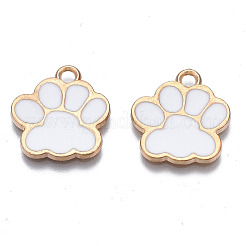 合金エナメルチャーム  カドミウムフリー＆鉛フリー  犬の足跡  ホワイト  17.5x16x1.5mm  穴：2mm&nbsp;X1-ENAM-T016-22LG-B-RS