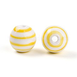手作りの陶器ビーズ  ファンシーアンティーク施釉磁器  ラウンド＆ストライプ  きいろ  12~12.5mm  穴：2.5mm&nbsp;PORC-N009-03