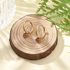 Ion Plating(IP) 304 Stainless Steel Micro Pave Cubic Zirconia Hoop Earrings&nbsp;STAS-R004-02G-01