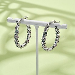 真鍮 マイクロパヴェ キュービックジルコニア フープ ピアス レディース  楕円でねじる  プラチナ  34x4.5mm&nbsp;EJEW-U033-01P