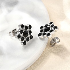 女性用304ステンレススチールスタッドピアス  ラインストーン付き  花  ステンレス鋼色  13x13.5mm&nbsp;EJEW-F361-12P