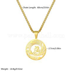 Stainless Steel Hollow Flat Round with Biker Pendant Necklaces for Men and Women&nbsp;PG0930-1