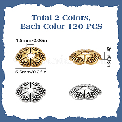 240色合金ビーズキャップ2個  花  ミックスカラー  6.5x2mm  穴：1.2mm  120個/カラー&nbsp;TIBE-LP0001-19