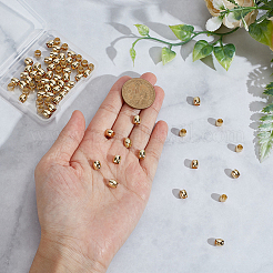 202ステンレススチールヨーロピアンビーズ80個  バレル  大穴ビーズ  ゴールドカラー  6x6mm  穴：4mm&nbsp;STAS-SC0020-82