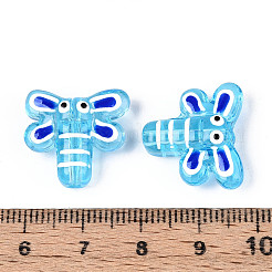 手作りのランプワークエナメルビーズ  トンボ  ライトスカイブルー  17.2x19.2x8mm  穴：1.6mm&nbsp;LAMP-T023-26D