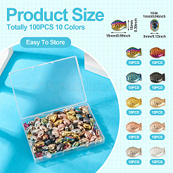 100 個 10 スタイル電気メッキガラスビーズ  魚  フルメッキ  ミックスカラー  15x10x3mm  穴：1mm  10個/カラー&nbsp;EGLA-TA0013-15