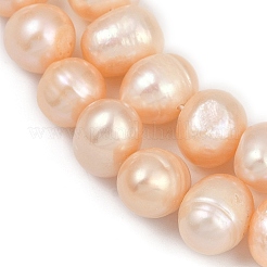 天然養殖淡水パールビーズ連売り  ポテト  グレード2a+  桃パフ  9~10mm  穴：0.7mm  約39~46個/連  13.98~15.43''（33.5~39.2センチメートル）&nbsp;PEAR-I007-07Z-02B