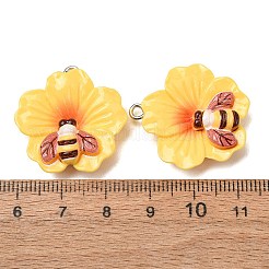 不透明樹脂ペンダント  蜂のチャーム付き花  プラチナ鉄ループ付き  ミックスカラー  17x16x9mm  穴：2mm&nbsp;RE-CBA49A8-08