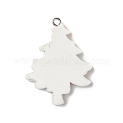 クリスマステーマの不透明樹脂ペンダント  クリスマスチャーム  プラチナトーンの鉄ループ付き  クリスマスツリー  36x27x3.5mm  穴：1.8mm&nbsp;RESI-C021-01H