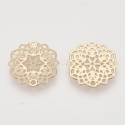 真鍮製リンクコネクター  エッチングされた金属装飾  長持ちメッキ  花  ライトゴールド  13.5x0.3mm  穴：1.2mm&nbsp;X-KKC-R001-04LG