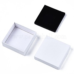 厚紙ジュエリーセットボックス  リングのために  ピアス  ネックレス  内部のスポンジ  正方形  ホワイト  8.9x8.9x3.3cm  インナーサイズ：8.3x8.3センチメートル  フタなし：8.5x8.5x3.1cm&nbsp;LS-CBOX-S018-09C