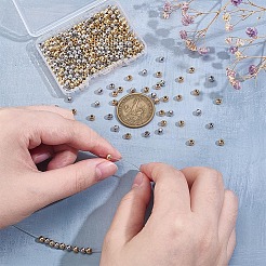 スペーサービーズラウンド真鍮  本物の金メッキと本物のプラチナメッキ  4mm  穴：1.5mm  300個/セット&nbsp;KK-PH0013-75A