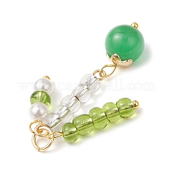 キャットアイペンダント10個  ラウンド  ガラスとパールとゴールドのジャンプリング付き  ミックスカラー  15.5x4mm  穴：3.5mm&nbsp;PALLOY-JF04082