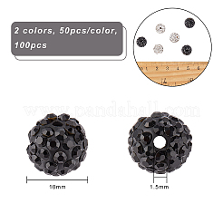 パヴェボールディスコビーズ  ポリマークレイ混合色ラインストーンビーズ  ラウンド  ミックスカラー  pp13（1.9~2mm）  6列ラインストーン  10mm  穴：1.5mm  2色  50個/カラー  100個/箱&nbsp;RB-NB0001-17