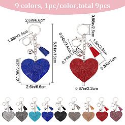 9pcs 9 style Valentine's Day Full Resin Rhinestone Pendant Keychain&nbsp;KEYC-CP0001-10