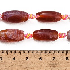 染色・加熱された天然ファイヤーアゲートビーズ連売り  ライス  ファイヤーブリック  17~23.5x8.5~12mm  穴：1.2~1.4mm  約15~16個/連  15.75''~16.54''（40~42センチメートル）&nbsp;GG-CBAB9C6-A01-02