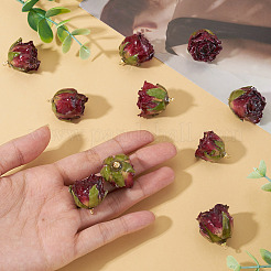 プリザーブドローズペンダント10個  バラの花のチャーム  暗赤色  25~28x22~25x20~23mm  穴：1.5mm&nbsp;KY-TA0001-62