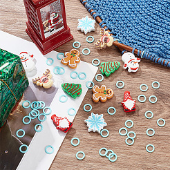 62Pcs 7 Styles Christmas Theme Silicone Focal Beads with 50Pcs Plastic Knitting Stitch Marker Rings&nbsp;SIL-BC0001-07