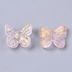 透明スプレー塗装ガラスチャーム  金色の箔付き  蝶  ピンク  10x11x3mm  穴：1.2mm&nbsp;GLAA-N035-08A-B01