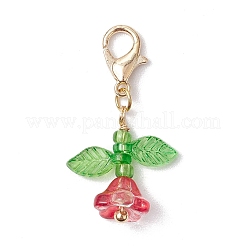 花のガラスとアクリルビーズのペンダント装飾  合金製カニカン付き  ミックスカラー  32mm&nbsp;HJEW-JM03045