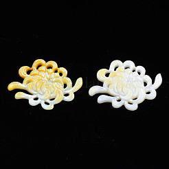 天然な黄色のシェルカボション  花  23.5x33x2.5~3mm&nbsp;SSHEL-N027-124-01