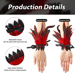 ポリエステルオーバースリーブ  レイヤーレース リストバンド  女性用ハロウィンフェザーカフス  レッド  243x170mm&nbsp;AJEW-WH20011-77C