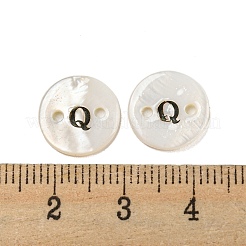 淡水シェルボタン  フラットラウンド  文字Q  12x2mm  穴：1.6mm&nbsp;BUTT-Z001-01Q