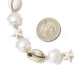 Summer Synthetic Turquoise Starfish & Natural Cowrie Shell & White Imitation Pearl Adjustable Beaded Necklaces&nbsp;NJEW-JN05270-03
