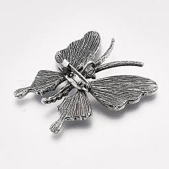 アワビの殻/パウア貝のブローチ/ペンダント  合金パーツと樹脂底  蝶  アンティークシルバー  カラフル  53.5x50.5x12mm  穴：5x3.5mm  ピン：0.6mm&nbsp;SHEL-S275-37A