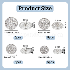 20個 4スタイル 1穴亜鉛合金シャンクボタン  ラインストーン付き  フラットラウンド  プラチナ  15~22x6.5~7mm  穴：2mm  5個/スタイル&nbsp;BUTT-OC0001-68