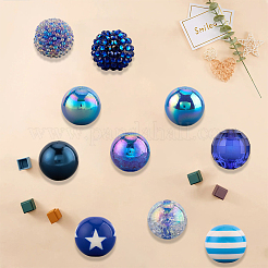 20個10スタイルのアクリル＆樹脂ビーズセット  ラウンド  ブルー  19~20x19~20mm  穴：2~4.3mm  2個/スタイル&nbsp;DIY-PA0001-02C