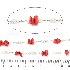 Handmade Natural Shell & ABS Imitation Beaded Chains&nbsp;CHS-F025-13G-03