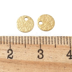 304ステンレススチールチャーム  テクスチャ  フラットラウンドのチャーム  14KGP本金メッキ  6x0.5mm  穴：1.2mm&nbsp;STAS-L022-461G