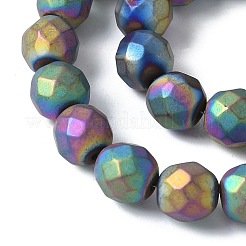 電気めっき合成非磁性ヘマタイト ビーズ 連売り  ラウンド  多面カット  虹メッキ  7~7.5mm  穴：1mm  約51個/連  15.35''（39センチメートル）&nbsp;G-S382-01C