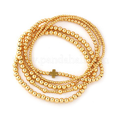 5Pcs 5 Styles Summer Brass Cross Round Beaded Stretch Bracelet Sets&nbsp;FV3491