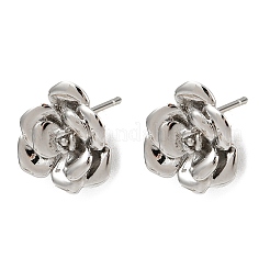 真鍮製スタンドピアス  花  カドミウムフリー＆鉛フリー  ラックめっき  長持ちメッキ  プラチナ  14x15mm&nbsp;EJEW-S277-08P-A